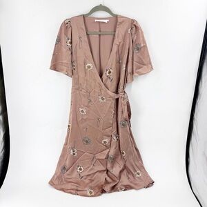 Astr Floral Wrap Midi Dress in Dusty Rose